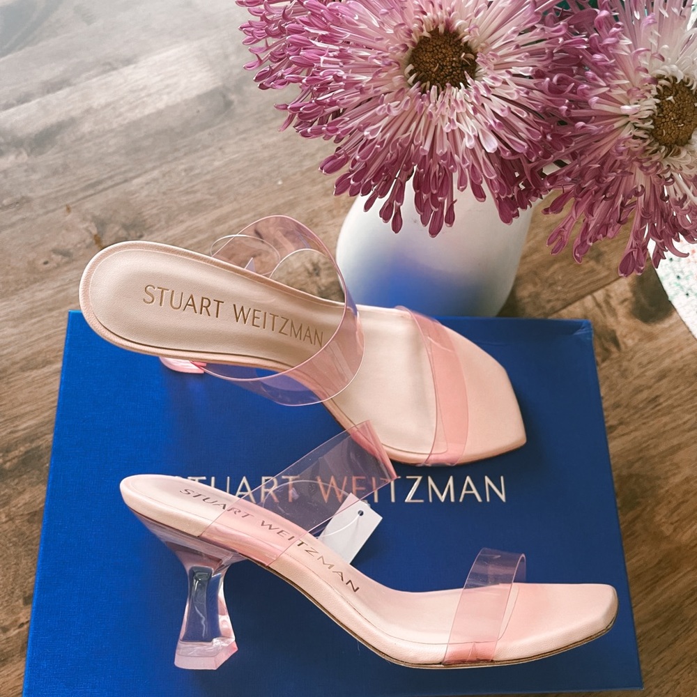 Pink Stuart Weitzman Clear PVC Mules/Kitten Heels